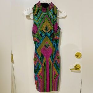 Banjul multicolor sequin high neck cocktail dress